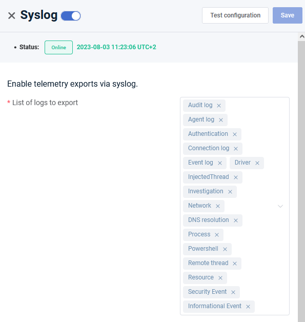 HarfangLab Log categories