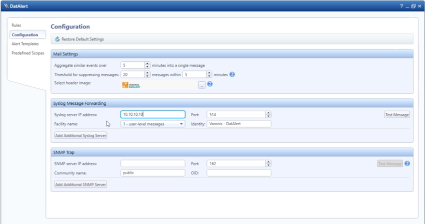 Varonis DatAlert configure syslog