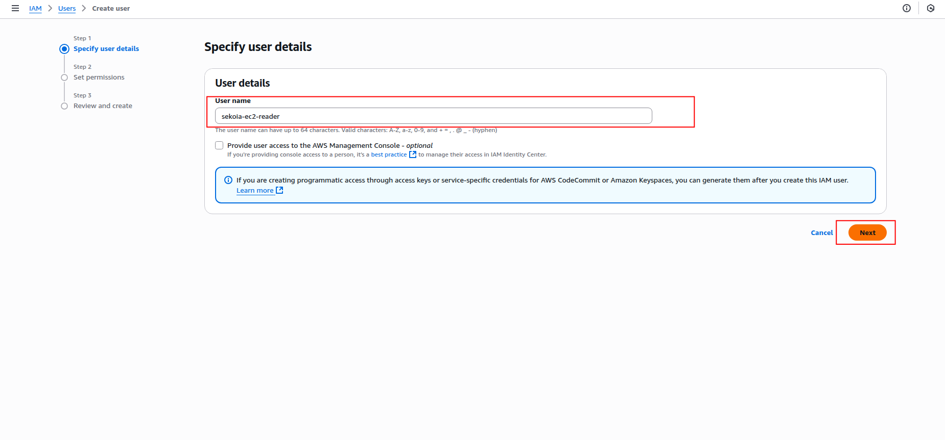 Create user form with username field