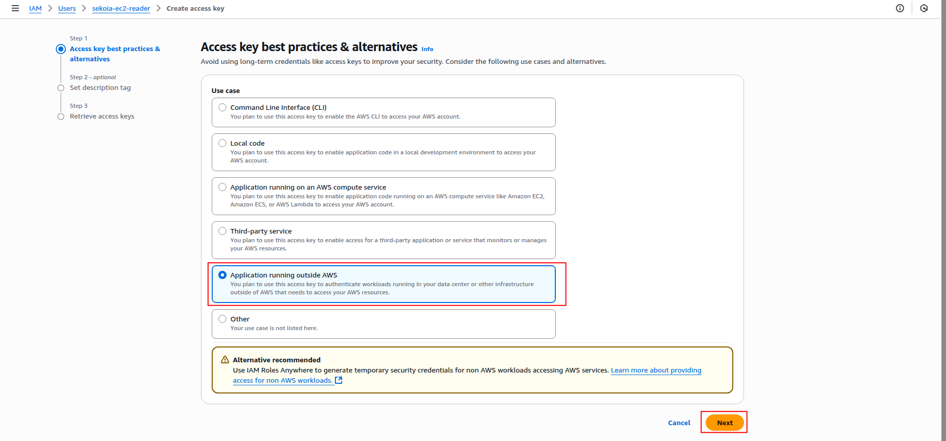 Access key use case selection
