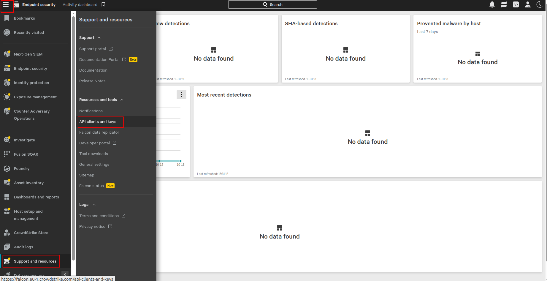 Account page showing navigation to API Keys tab in CrowdStrike