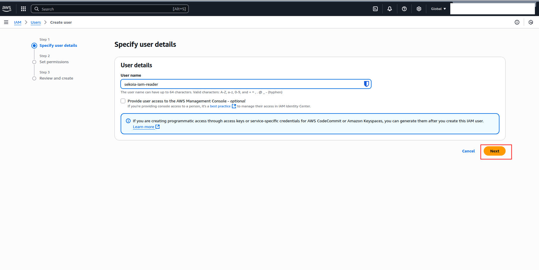 Create user form with username field