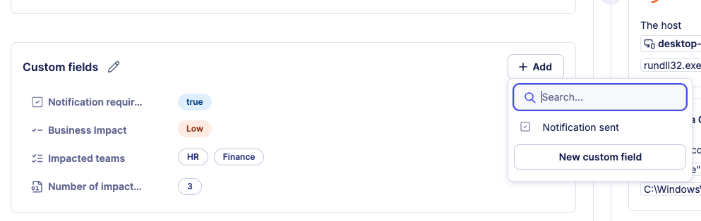 Case custom fields section