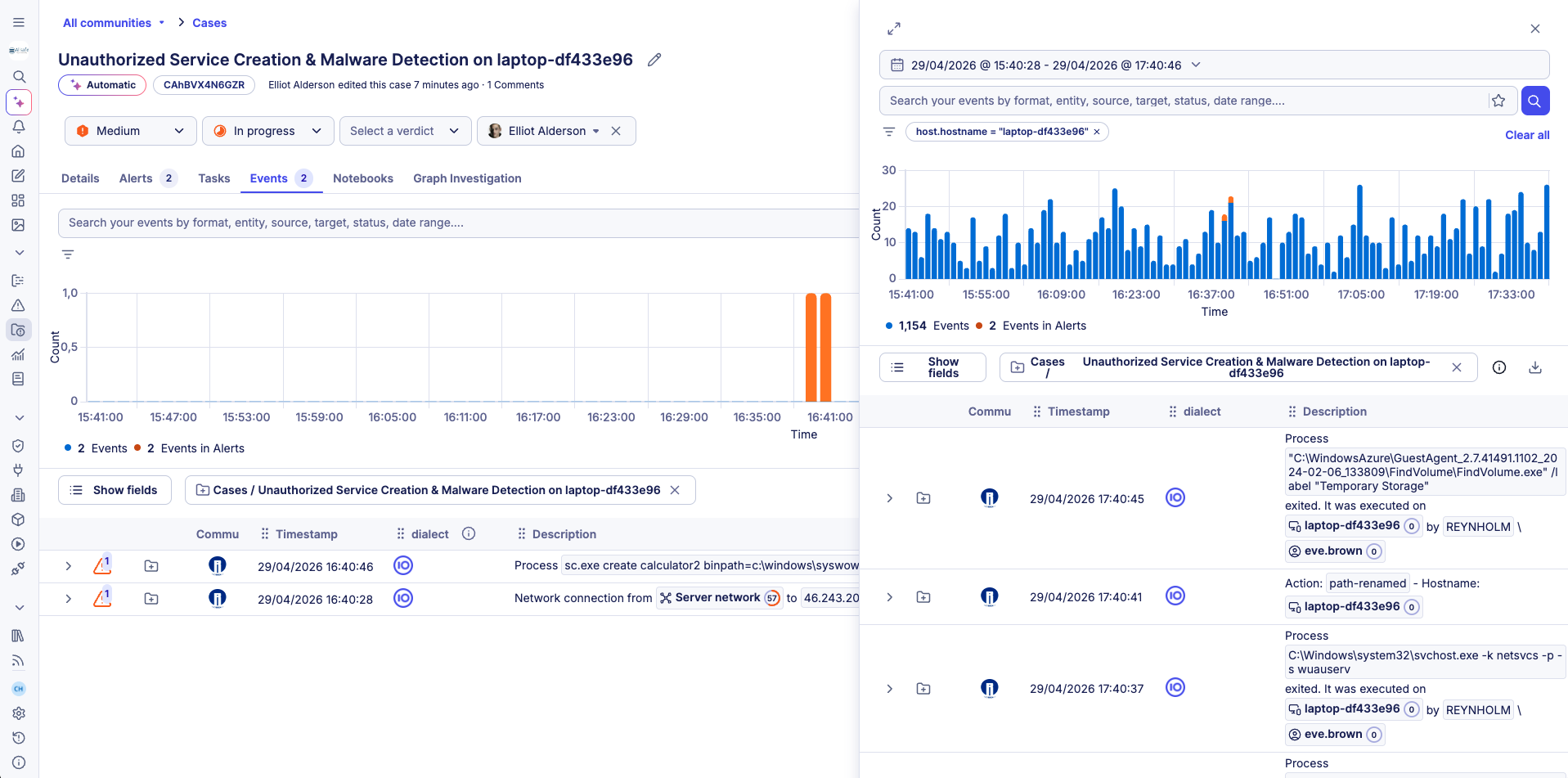 Search events in side panel