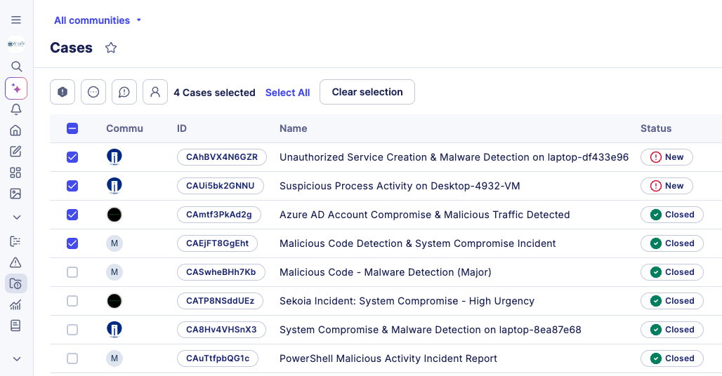 Case listing with bulk actions