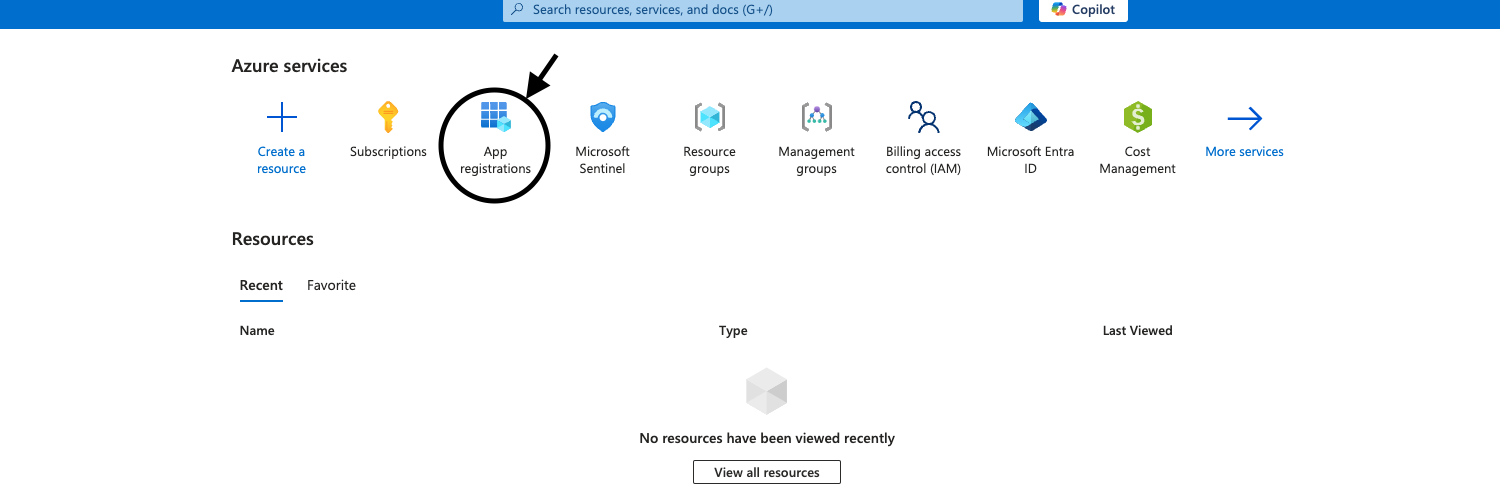 App registrations button