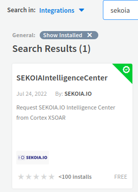 View of Sekoia.io CTI integration in PaloAlto Marketplace